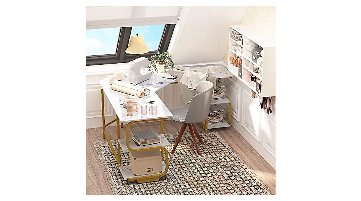 Teraves Modern L Shaped Desk with Storage & Style