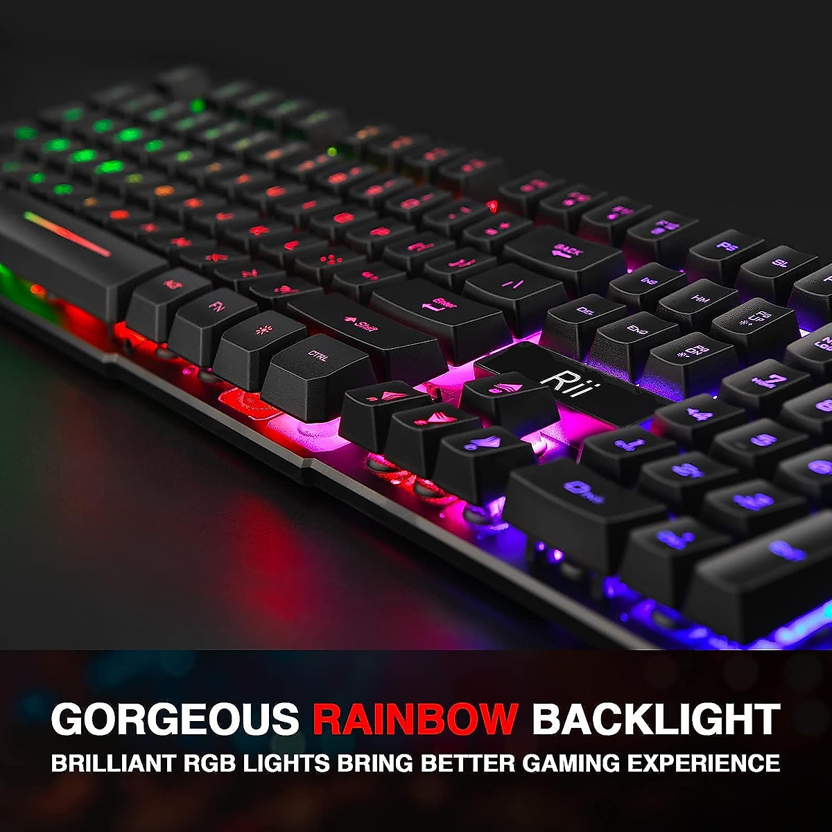Rii RK100+ Rainbow LED Gaming Keyboard – Large Size & Backlit