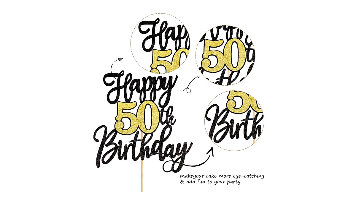 1Pc Happy 50th Birthday Cake Topper Glitter Cheers To 50 - View #11