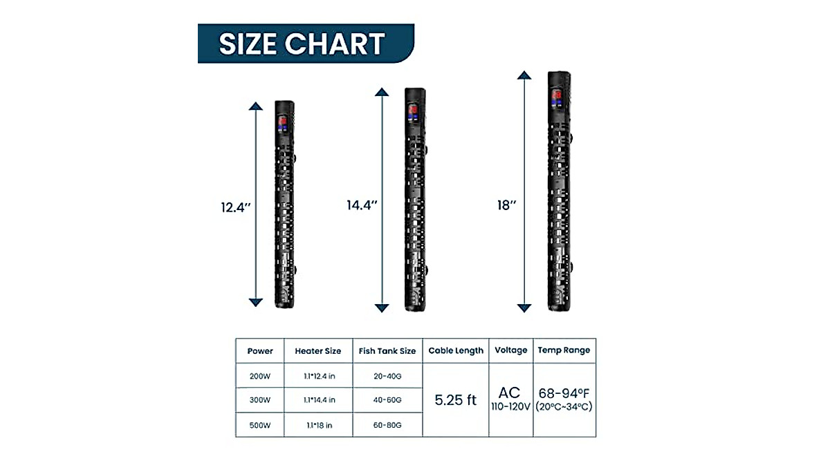 MQ Submersible Aquarium Heater - Precise 70-80G Tank Heating