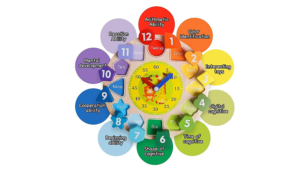 Skrtuan Wooden Sorting Clock - Fun Learning Toy for Toddlers