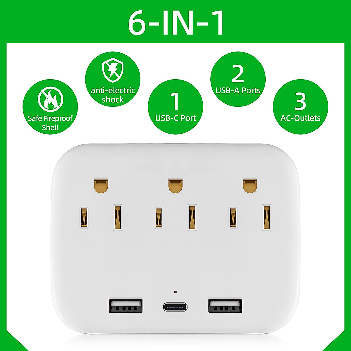 3 Prong Surge Protector Adapter with USB Port