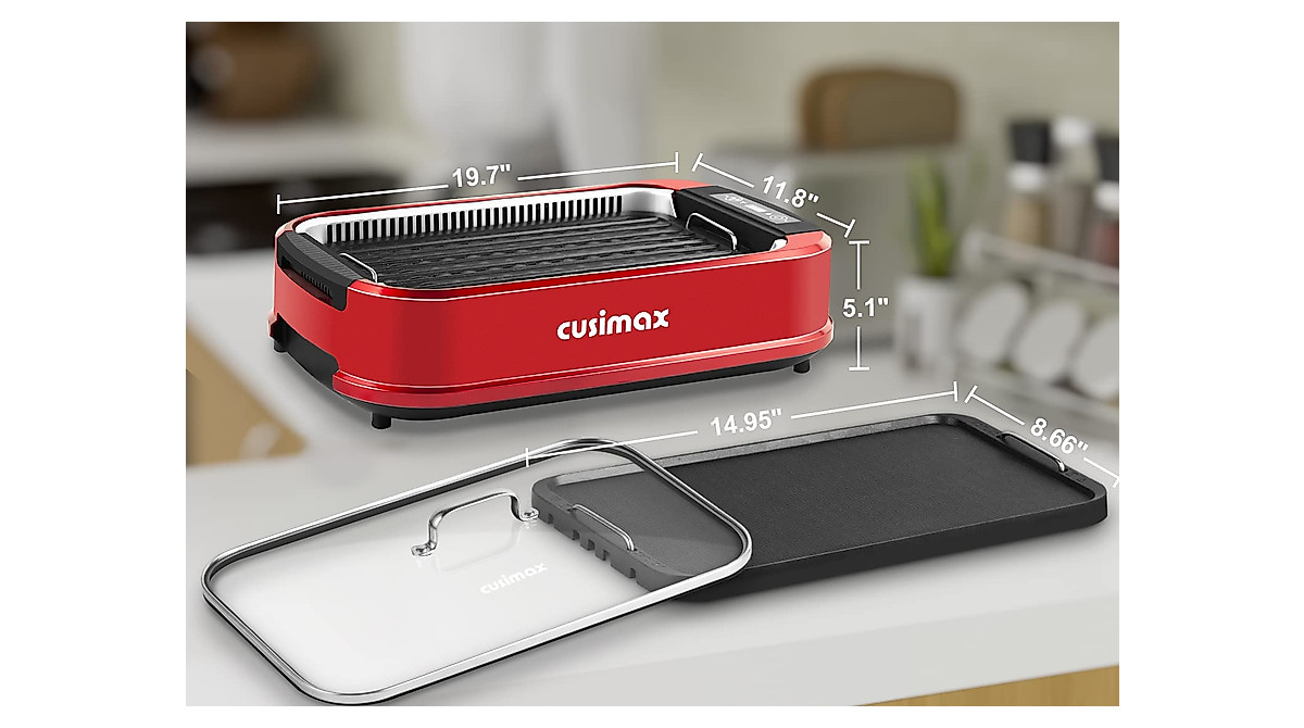CUSIMAX Smokeless Indoor Grill with Smart Display & Non-Stick Plate