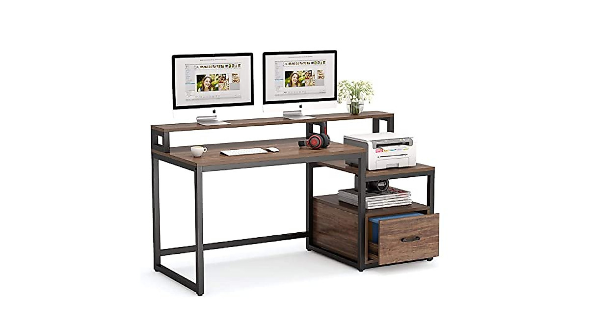 Tribesigns 60-Inch Computer Desk with Storage and Hutch for Home Office