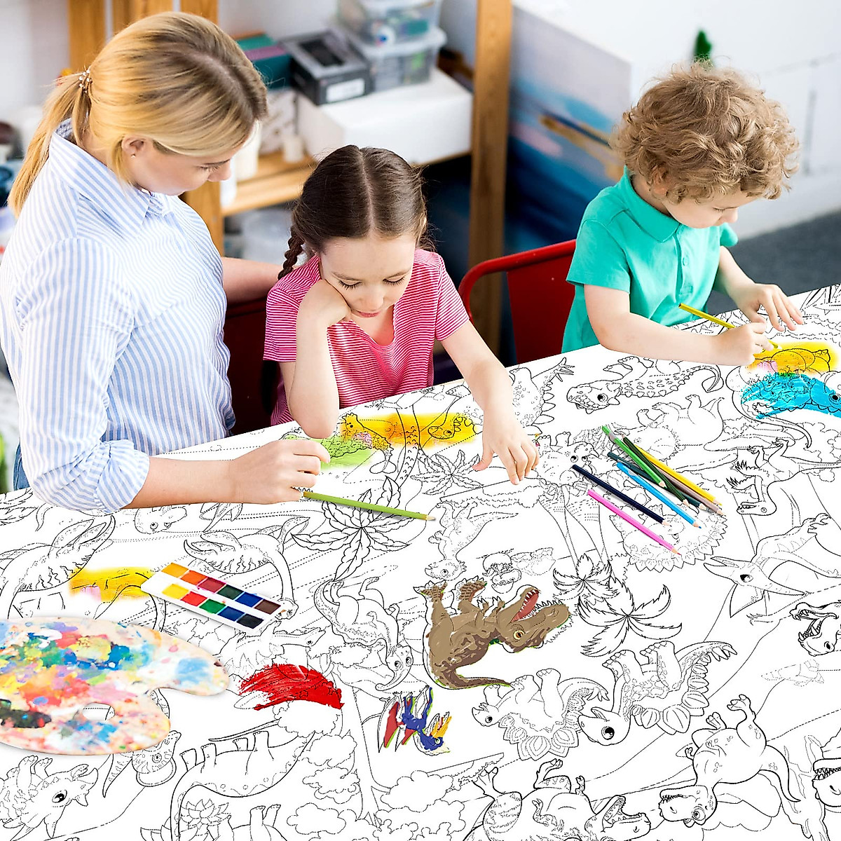 Funrous Dinosaur Jumbo Coloring Poster for Kids - Huge 45x31.5 Inch Art ...