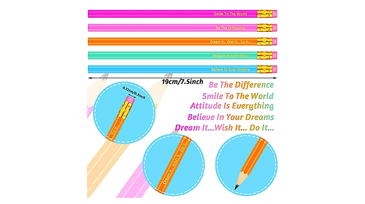 Personalized Inspirational Pencils – 60 Colorful Motivational Set