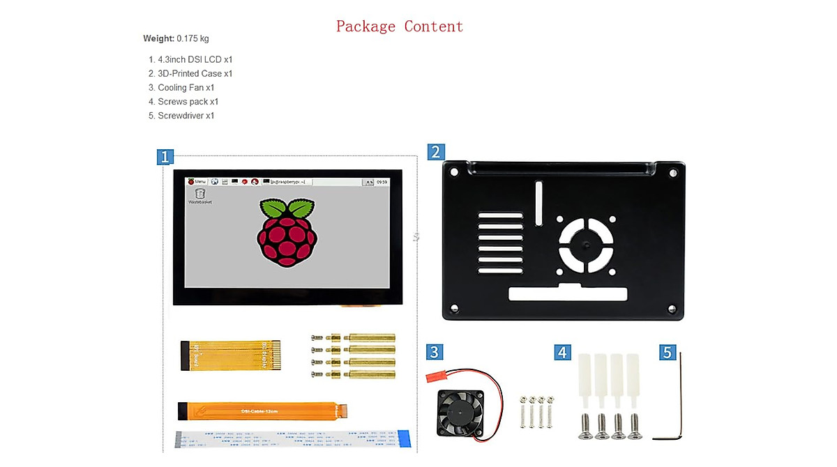 XYGStudy 4.3-inch Raspberry Pi Touch Screen with Case & Cooling Fan
