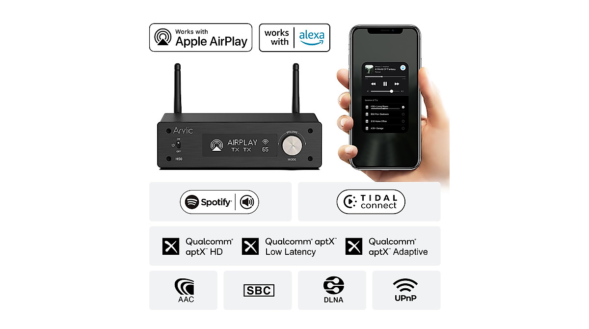 Arylic A30 WiFi & Bluetooth 5.0 mini-stereo-versterkerbord, bluetooth- versterker en AirPlay-versterker 2.0 voor thuisaudio, multiroom digitale audio speaker Amp
