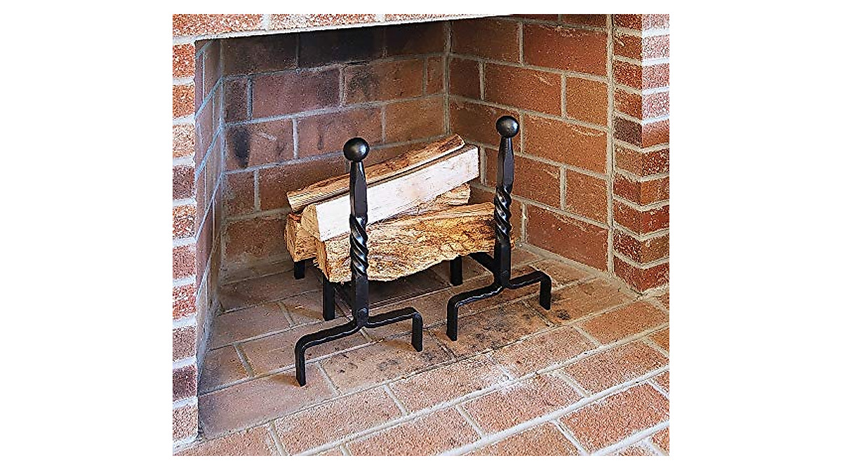 Elegant Black Wrought Iron Fireplace Andirons - Minuteman