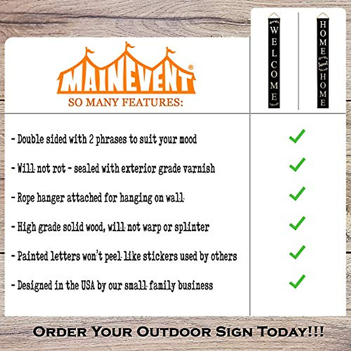 5ft Wooden Outdoor Welcome Sign - Dual-Sided Decor