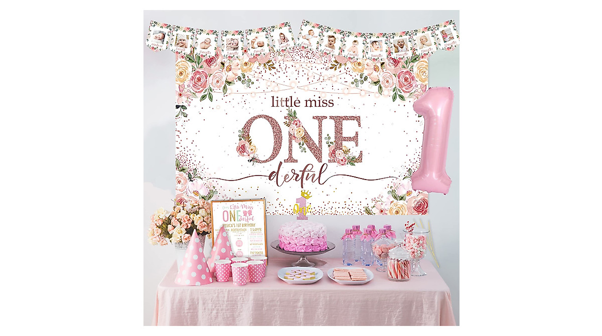 125 PCS First Birthday Decorations for Girl - Cute Pink Gold Party Supplies