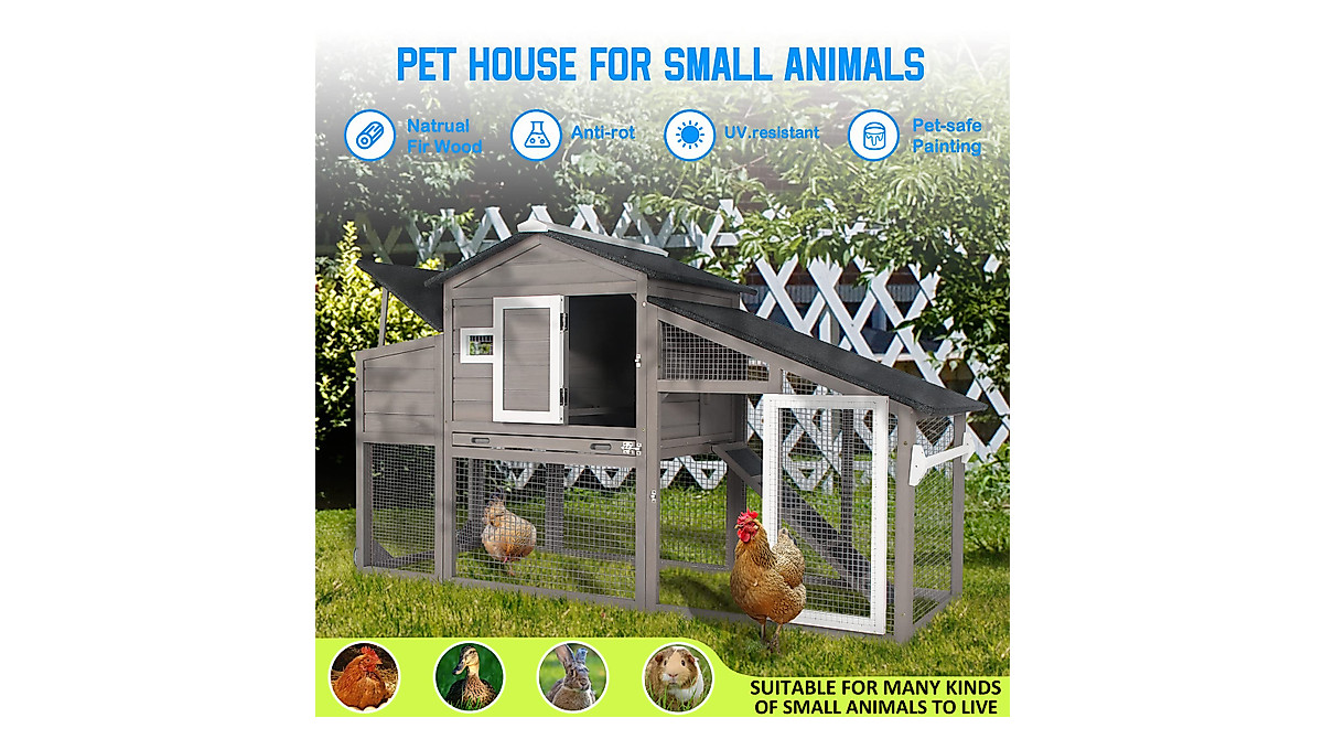 PETSCOSSET 2-Story Wooden Chicken Coop, Grey