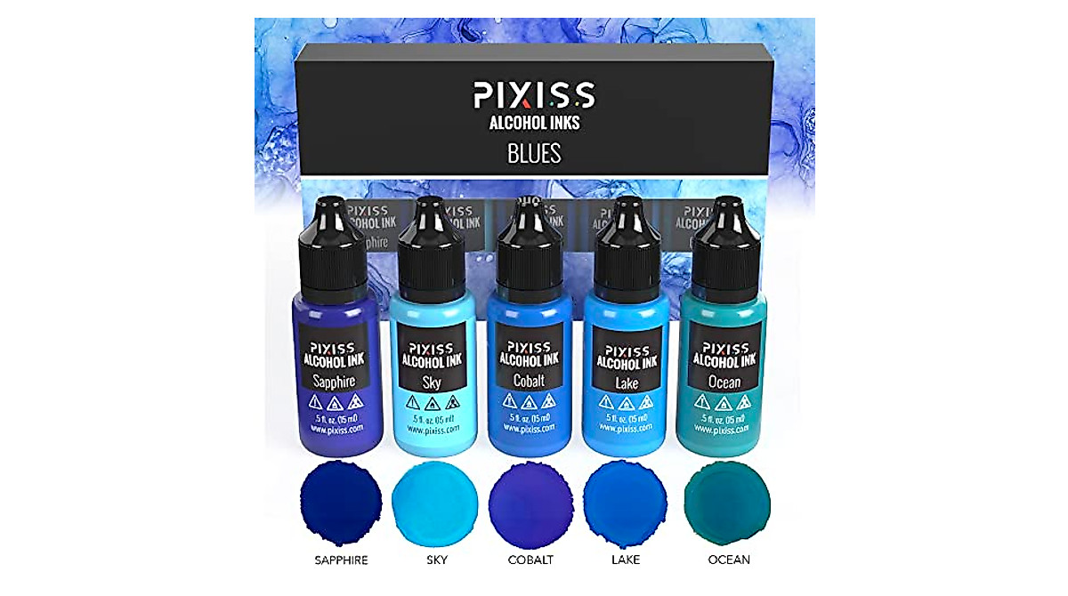 Pixiss Blue Alcohol Inks Set - 5 Rich Shades for Art