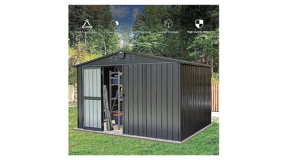 Evedy 10x8 FT Metal Outdoor Storage Shed with Slide Door