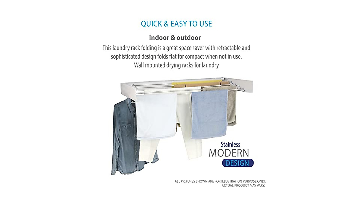 Wall Mounted Retractable Drying Rack - Space Saver Laundry