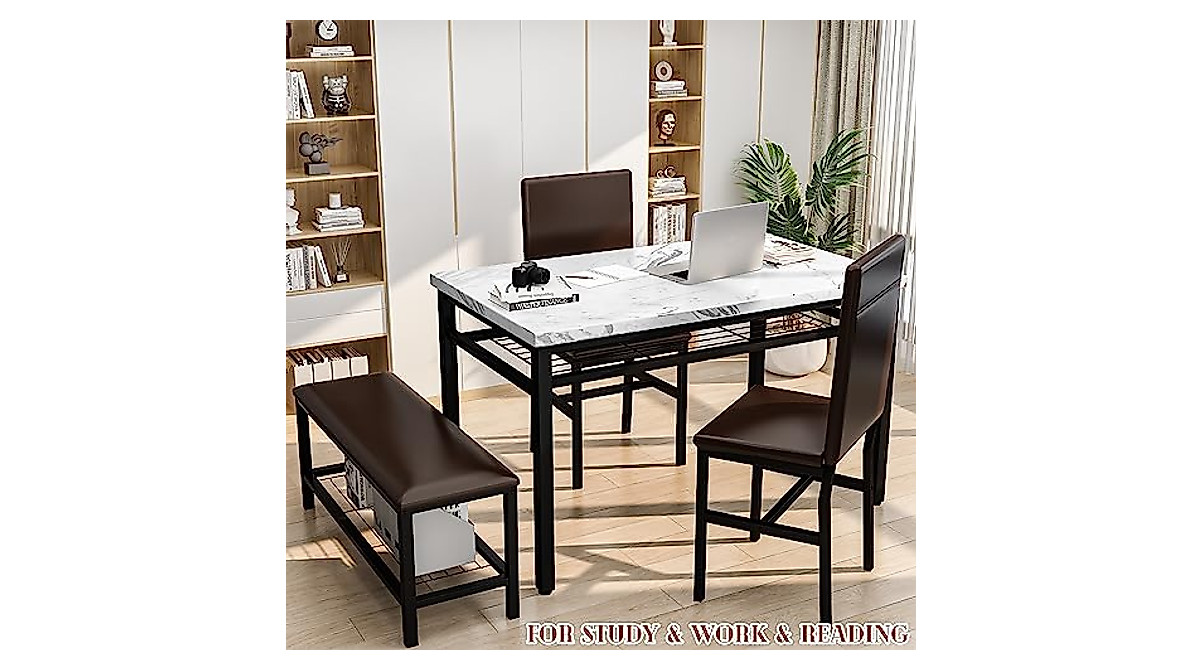 Lamerge Faux Marble Dining Table Set for 4 - Compact & Modern