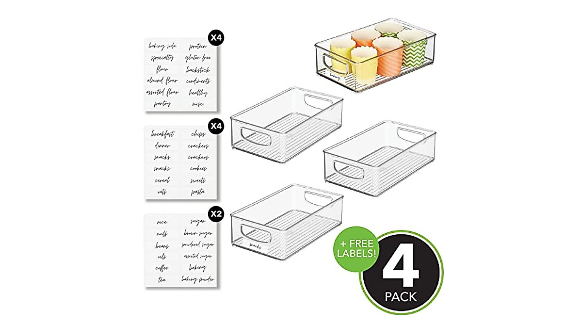 mDesign Plastic Kitchen Bins & Labels Combo Set