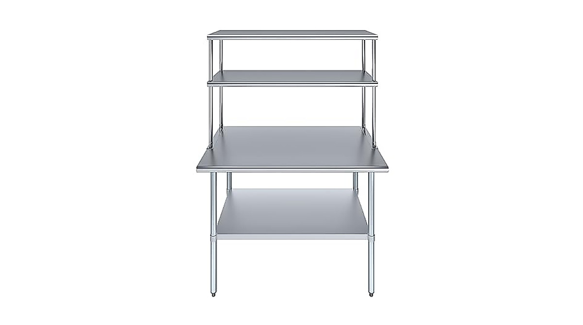 KPS Stainless Steel Work Prep Table with Double Overshelf | NSF Certified