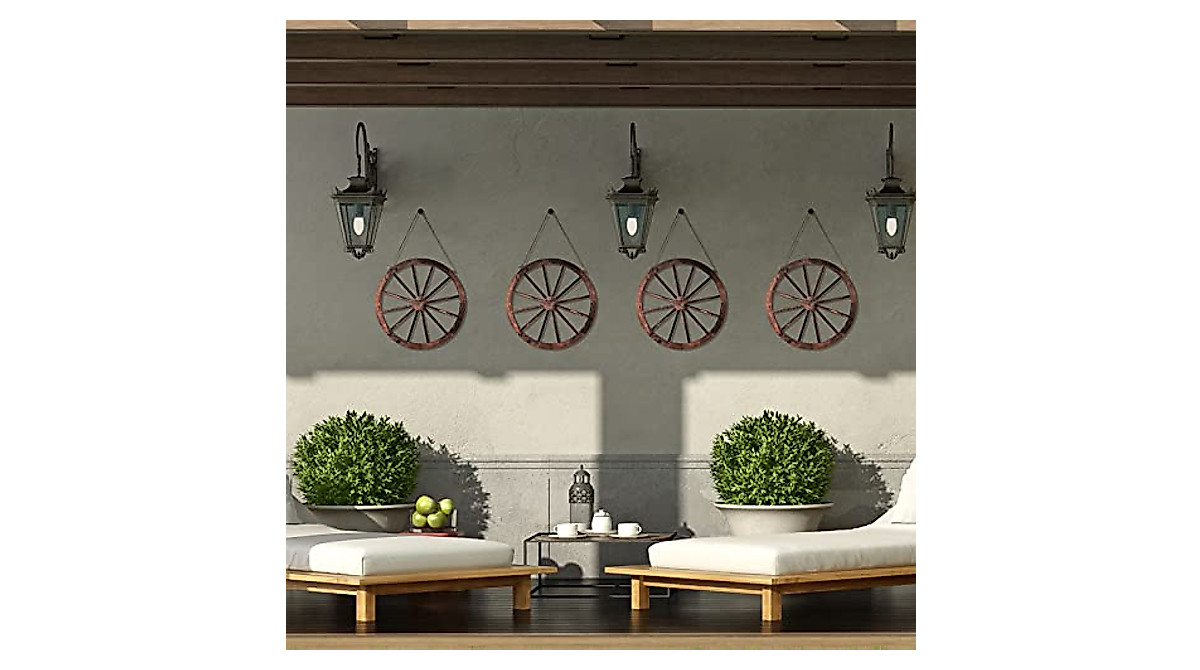 Vintage Wooden Wagon Wheel Wall Decor - Rustic Farmhouse Charm