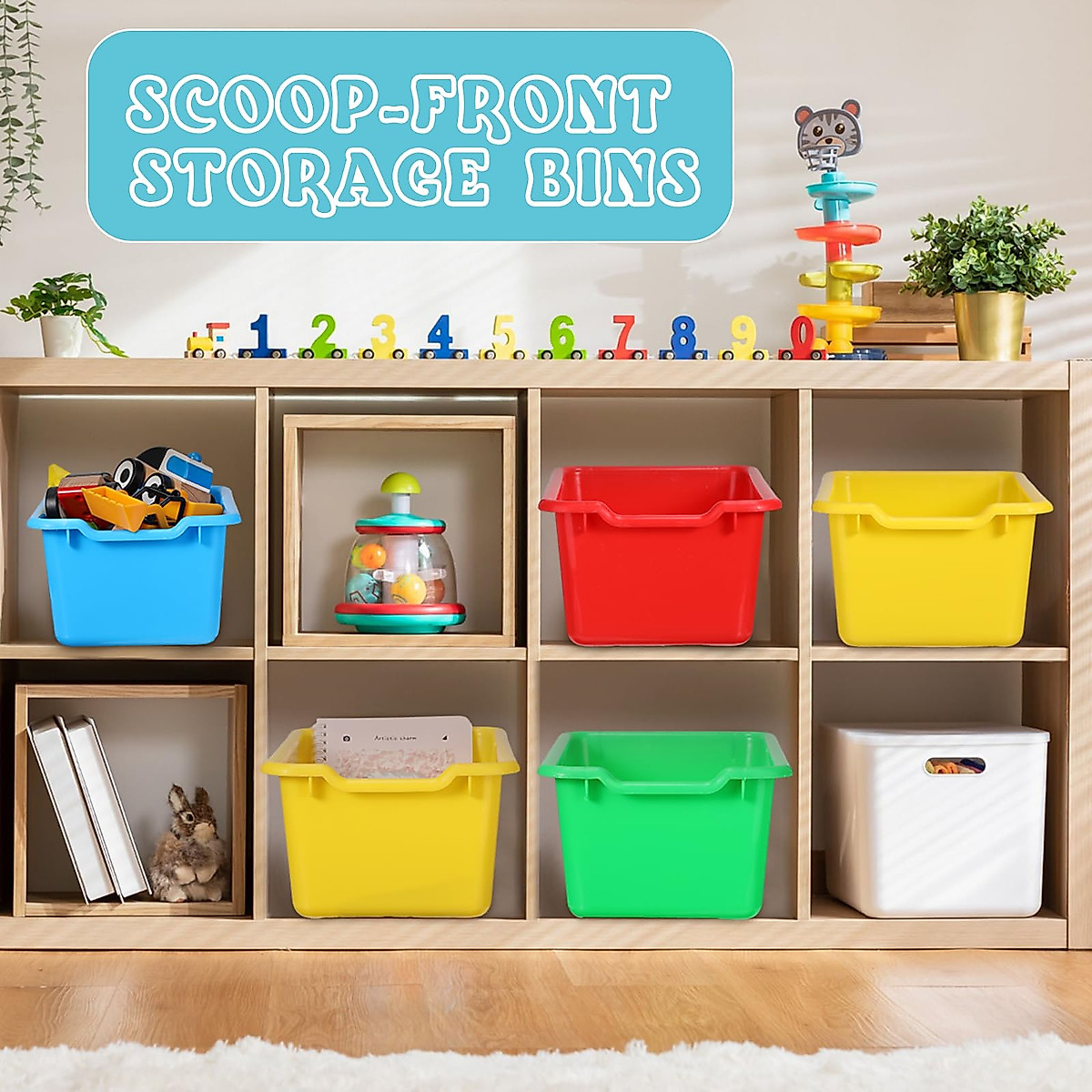 12 Colorful Plastic Bins for Classroom Storage
