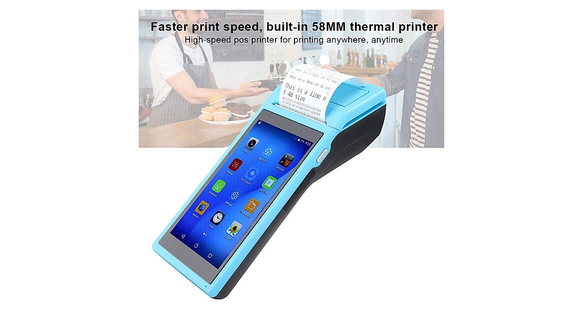 Blue Android POS Terminal Touch Screen Printer