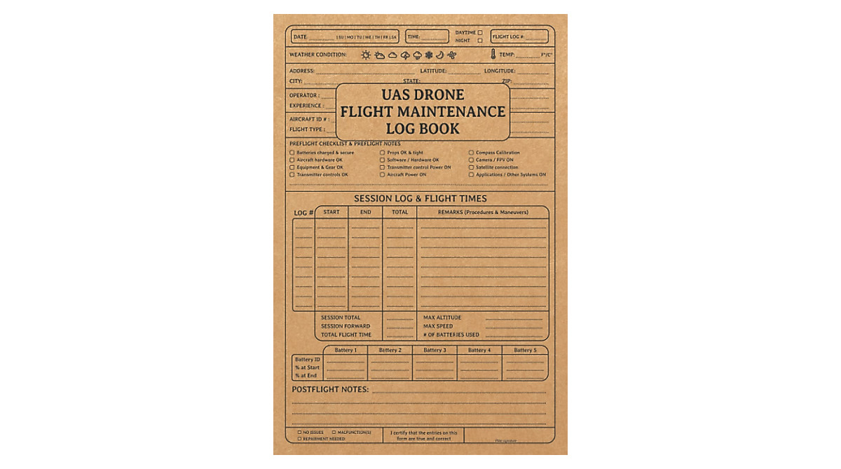 UAS Drone Flight Maintenance Log Book - Track Your Flights