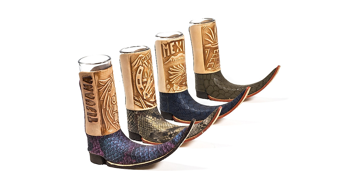 3-Pack Mexican Leather Mini Boot Tequila Shots | MexART