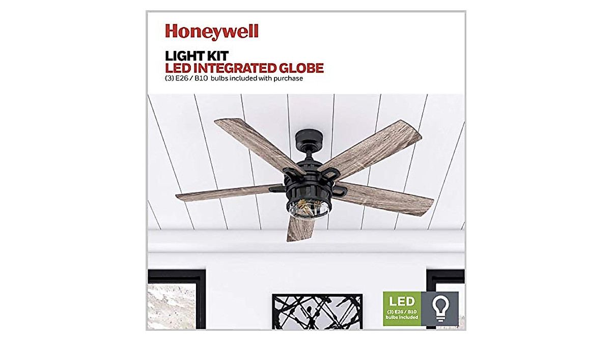 Honeywell Bonterra 52" Ceiling Fan With Light – Remote Control, LED, 5 Blades, Matte Black