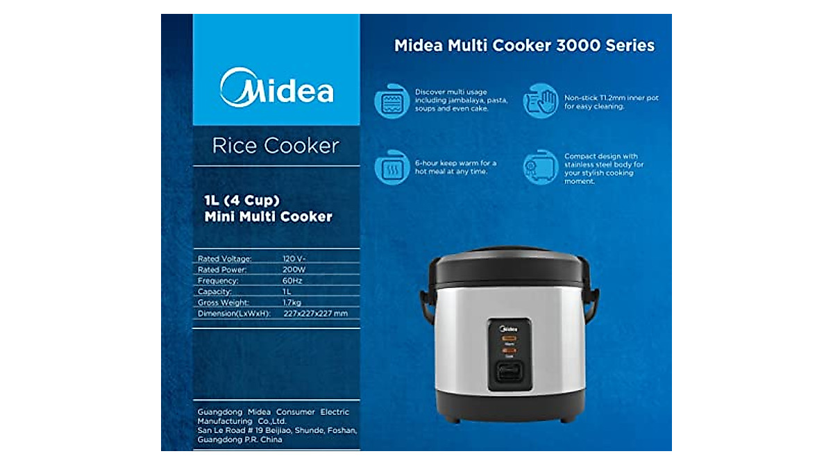 Midea Mini Rice Cooker 1L - Compact Multi Cooker for Small Meals
