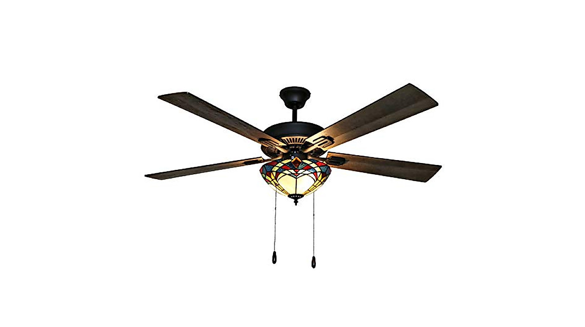 Tiffany-Style Stained Glass Ceiling Fan - 52
