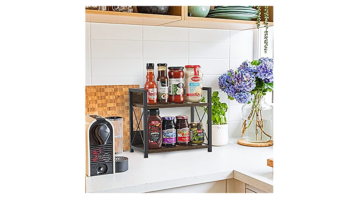 Giikin 2 Tier Spice Rack Organizer - Rustic Brown