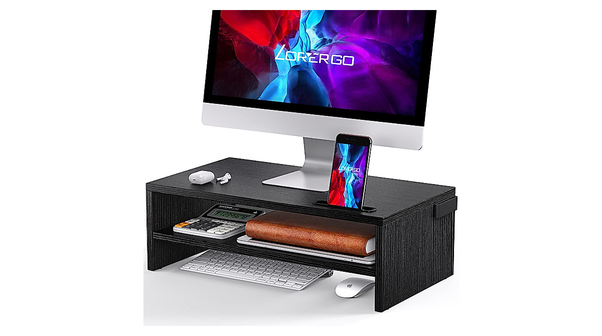 LORYERGO Monitor Stand - Ergonomic 2-Tier Desk Riser for Office