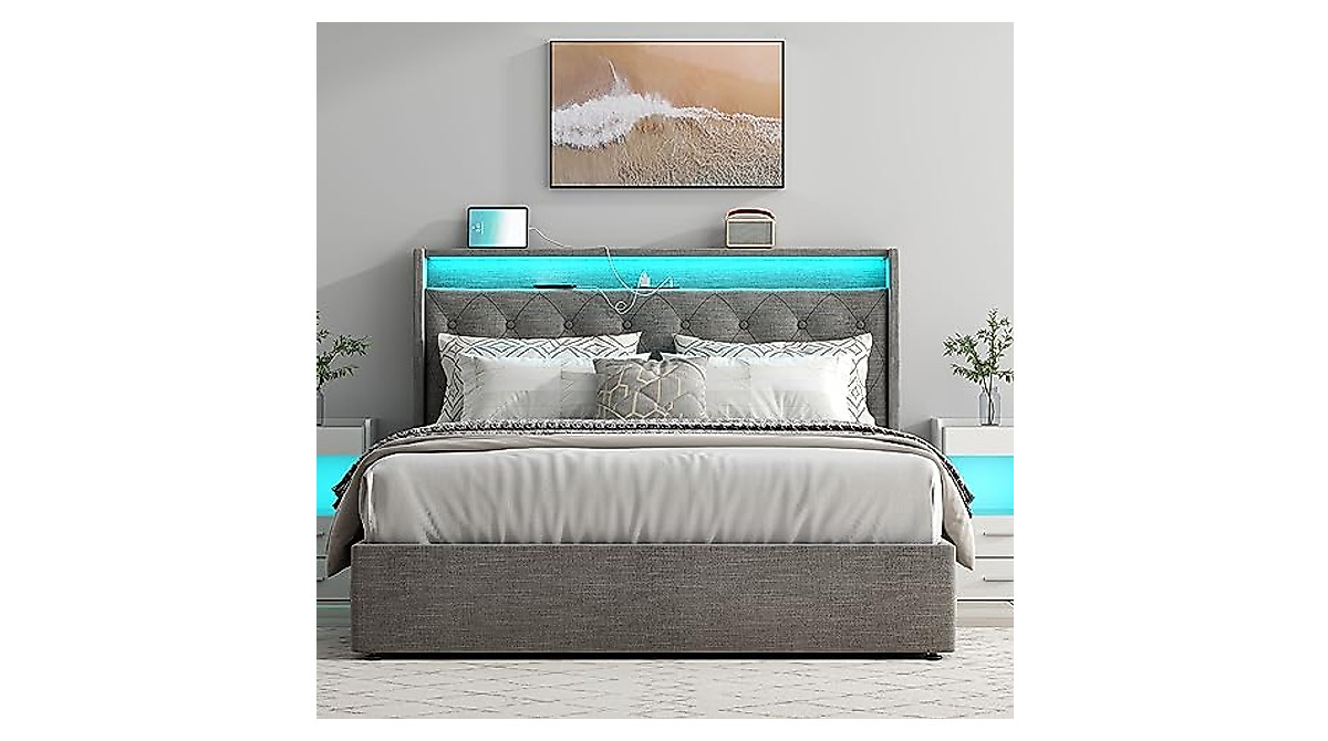 Loomie Queen Bed Frame with Charging Station & LED Lights