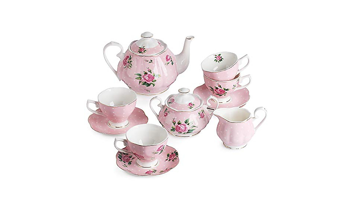 Elegant Floral Tea Set with 8oz Cups and 38oz Teapot | Brew To A Tea