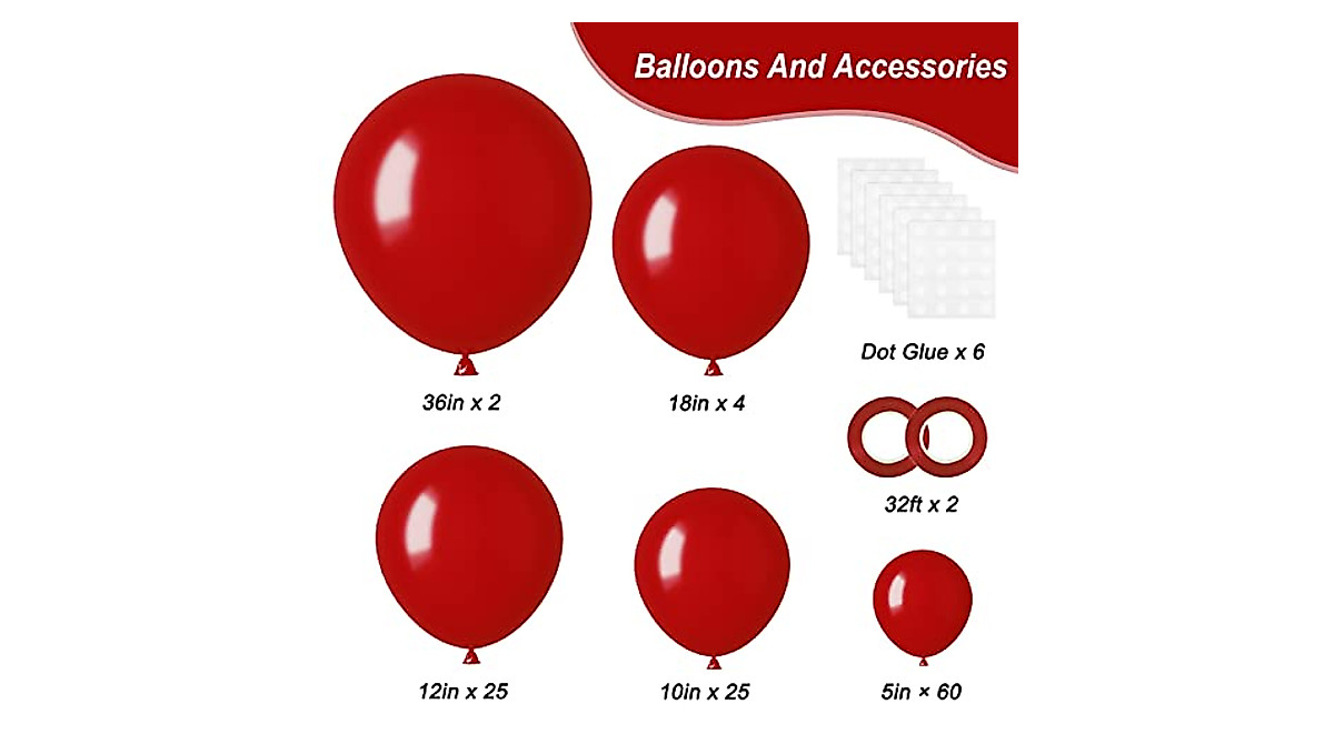 Ruby Red Balloons Kit - 116 Premium Latex Balloons for Parties