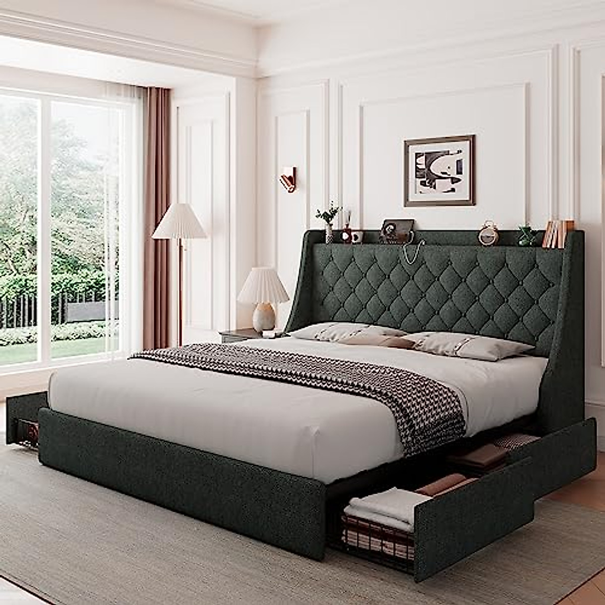 Feonase King Size Bed Frame with Storage & USB Charging