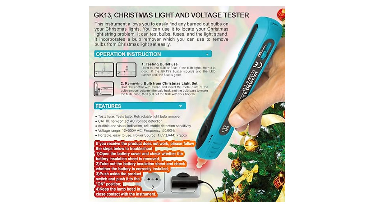 ALLOSUN Christmas Light Tester - Easy Bulb Checking Tool
