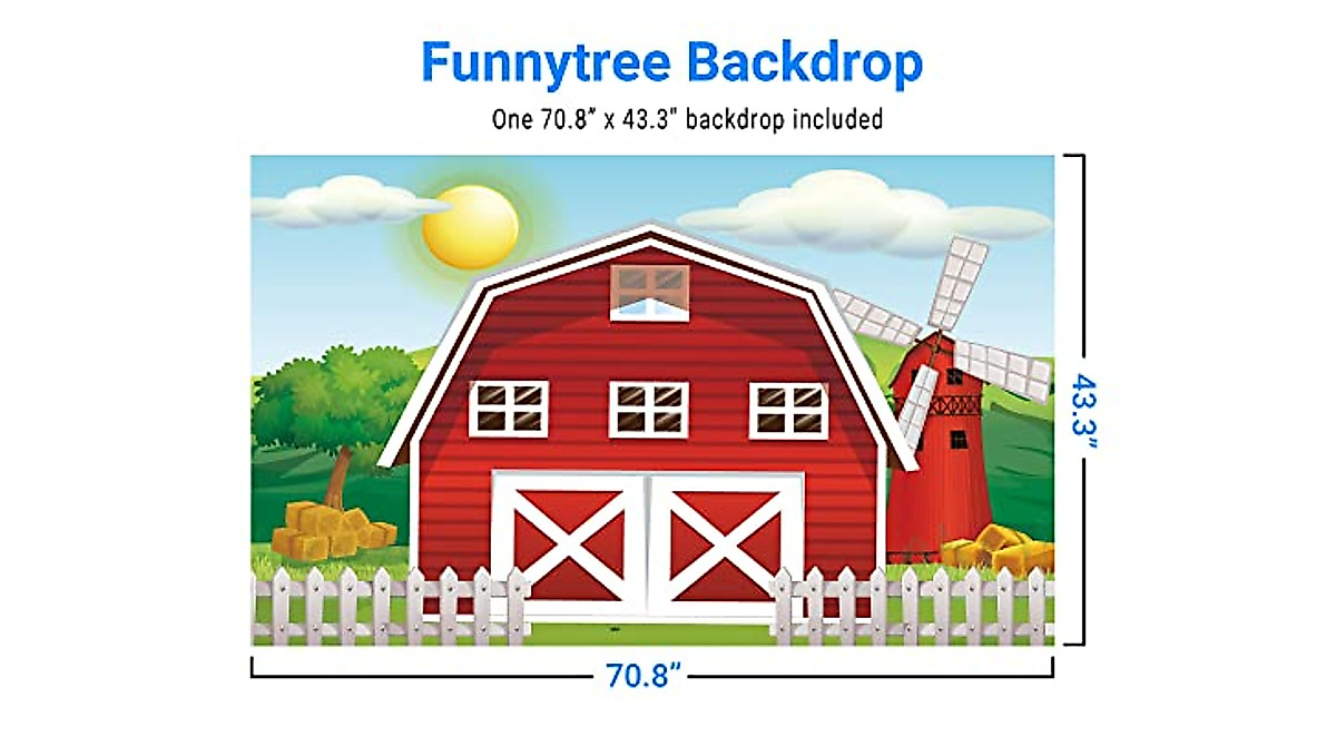 Kids Party Backdrop - Funnytree Red Farm Animals for Photos & Celebrations