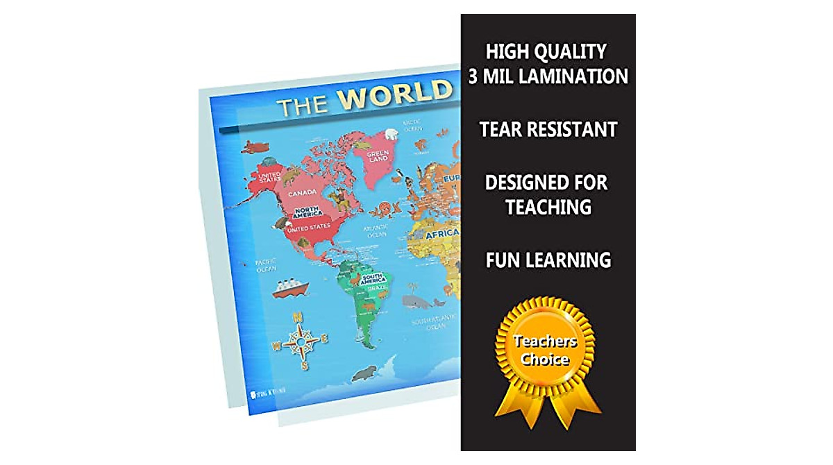 USA & World Map Posters for Kids - 2 Pack
