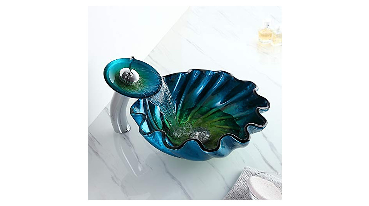 KunMai Seashell Glass Sink & Waterfall Faucet Set