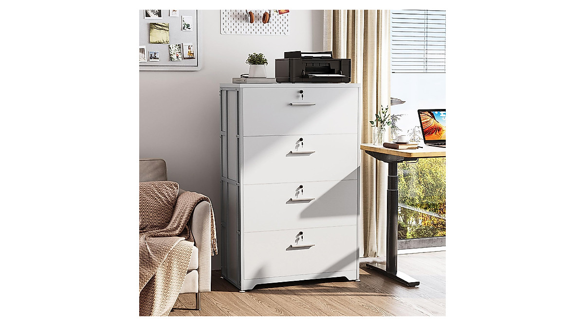 Secure AODK 4-Drawer Filing Cabinet in White