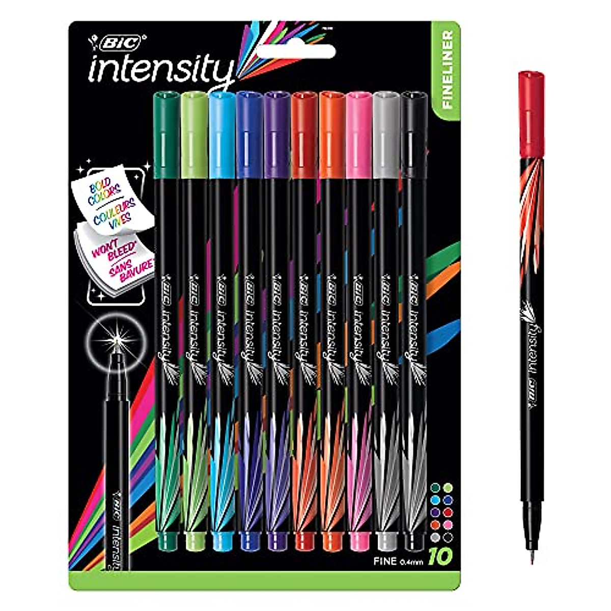BIC Intensity Fineliner Marker Pen – Precise 0.4 mm Tip, 10 Assorted Colors