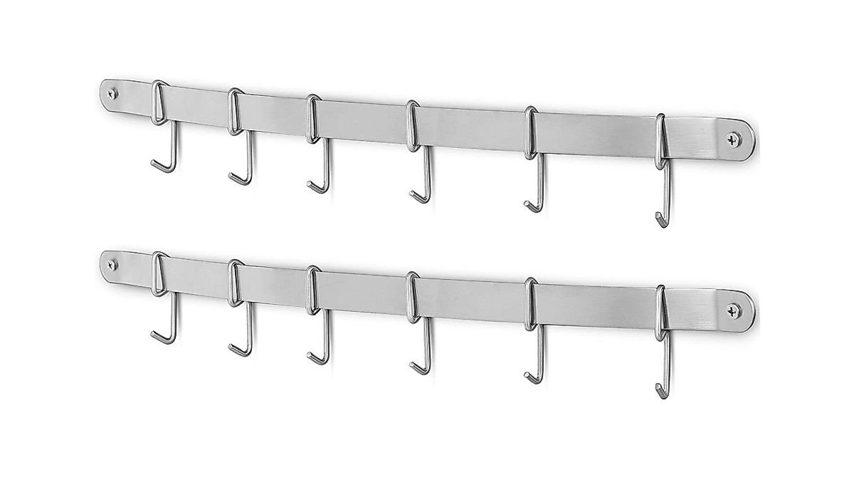 eForwish Stainless Steel Kitchen Utensil Rack with 6 Hooks - Wall Mount ...
