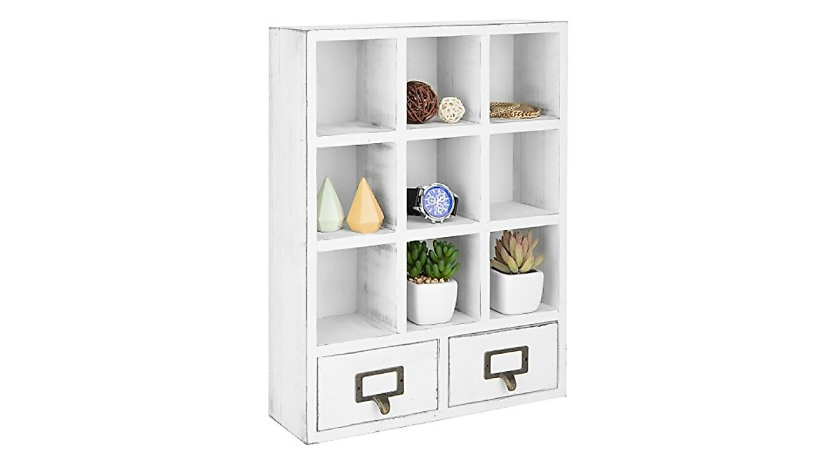 Vintage White Wall-Mounted Shadow Box Shelf