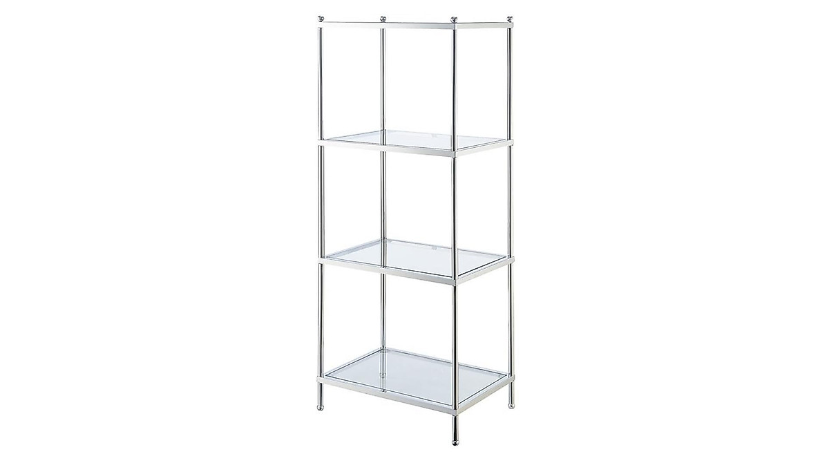 Pemberly Row Modern Four-Tier Glass and Chrome Tower for Decor