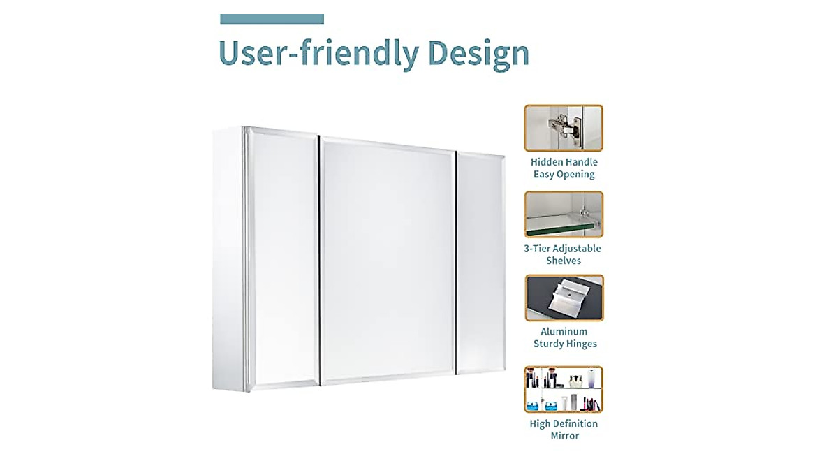Movo 36x26 Inch Aluminum Medicine Cabinet with Dual Mirrors