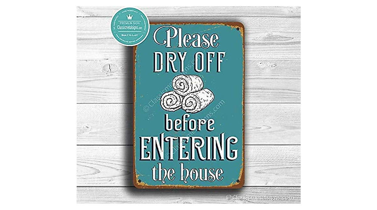 Deca Moda Dry Off Pool Sign | Vintage Weatherproof Aluminum