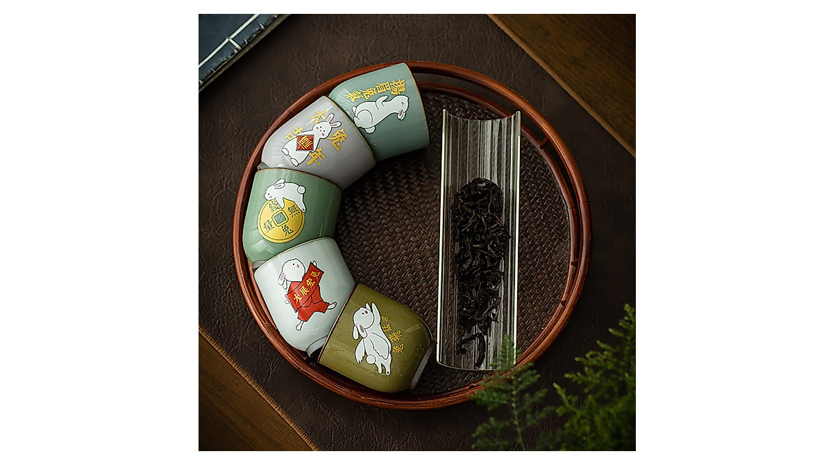 Unique Year of the Rabbit Tea Cup Set - 5pcs Ceramic Gift