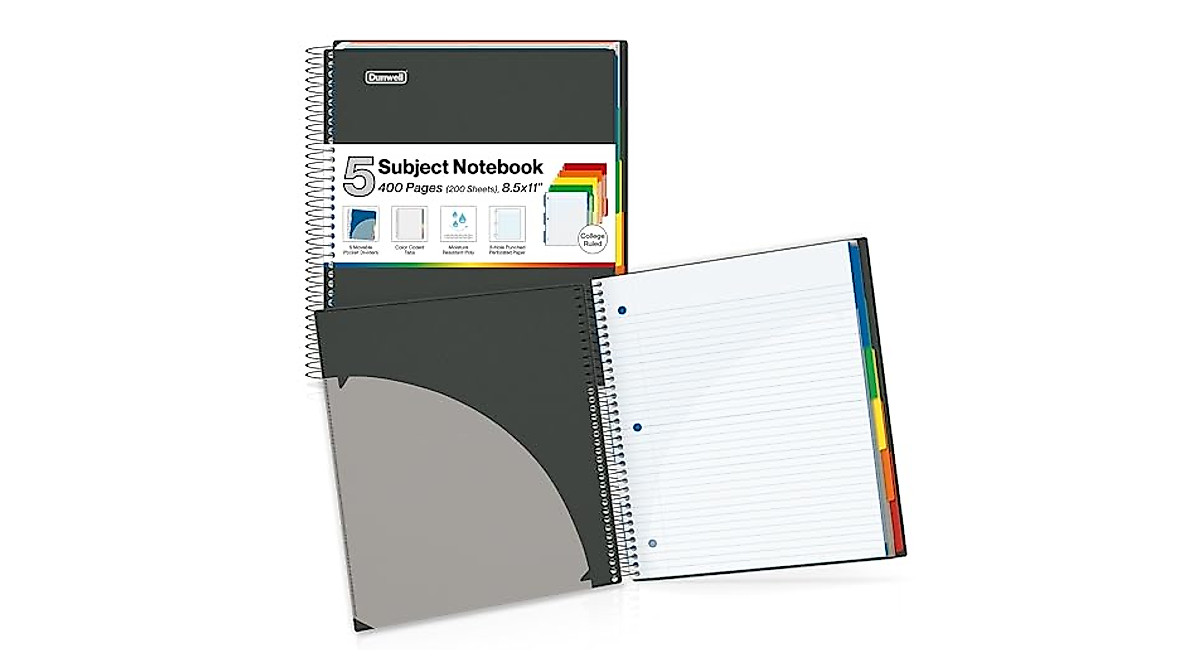 Dunwell 5-Subject College Ruled Notebook - 400 Pages