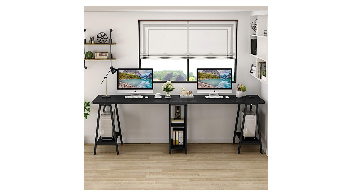 Tribesigns Double Computer Desk 94.5 Inch for Home Office and Gaming